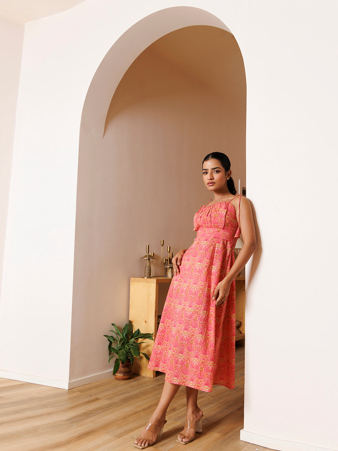 Gerbera Pink Cotton Printed Midi Dress