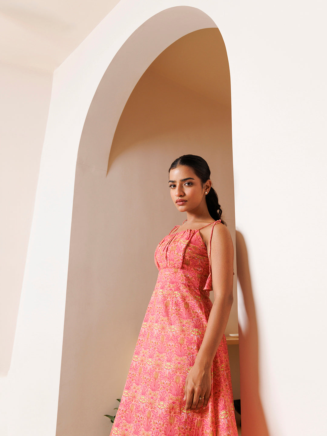 Gerbera Pink Cotton Printed Midi Dress
