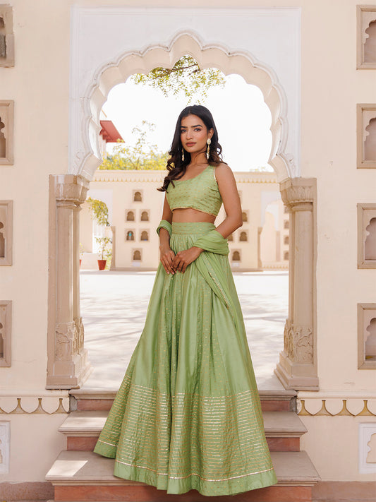 Arcadian Green Silk Lehenga Set