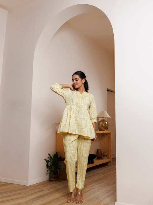 Witch Hazel Yellow Cotton Printed Co -Ord Set