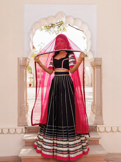 Blackened Pearl and Pink Cotton Lehenga Set