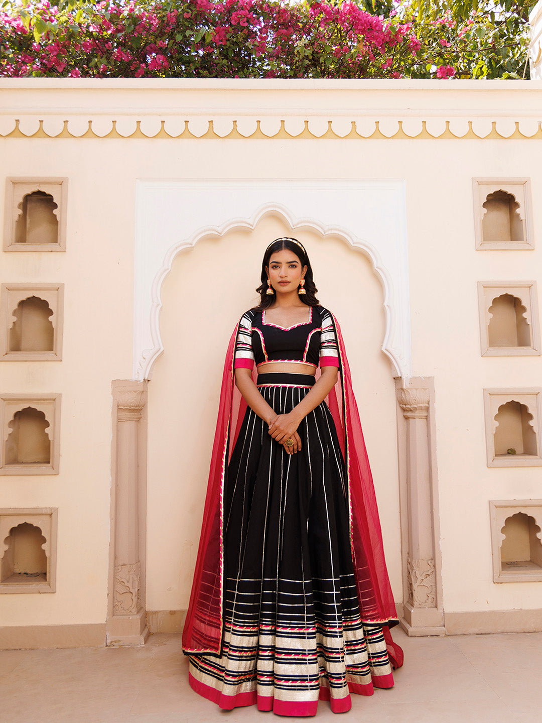 Blackened Pearl and Pink Cotton Lehenga Set