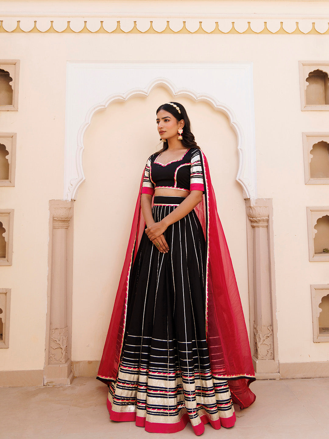 Blackened Pearl and Pink Cotton Lehenga Set