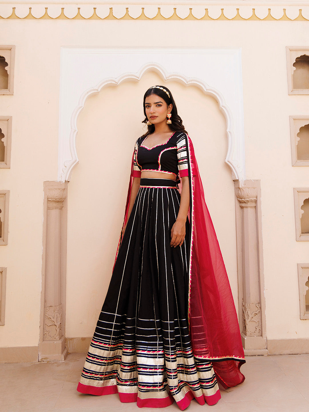 Blackened Pearl and Pink Cotton Lehenga Set