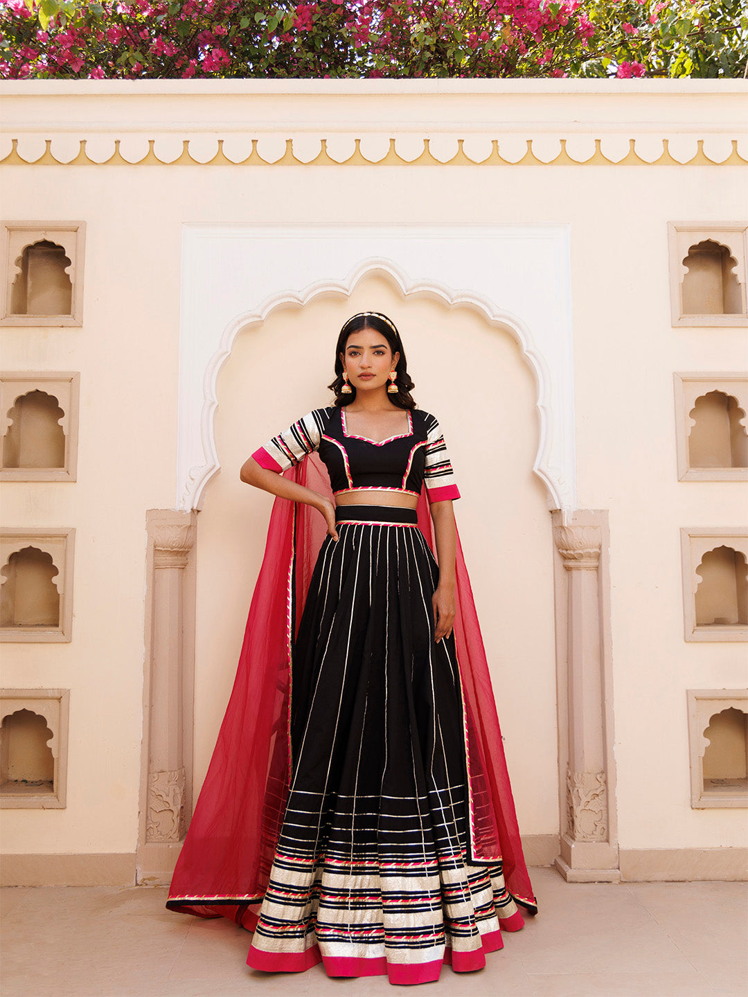 Blackened Pearl and Pink Cotton Lehenga Set