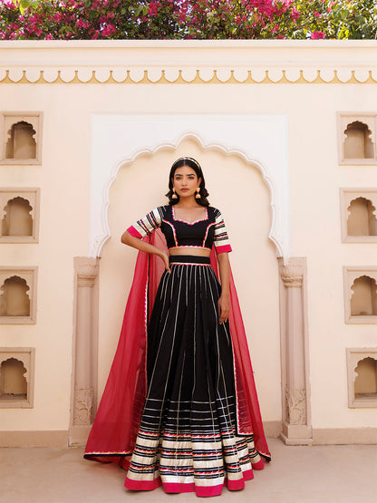 Blackened Pearl and Pink Cotton Lehenga Set