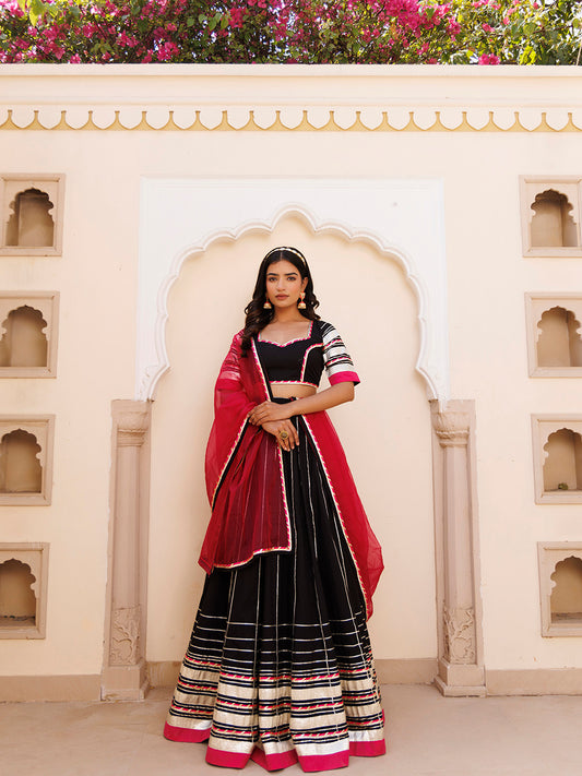 Blackened Pearl and Pink Cotton Lehenga Set