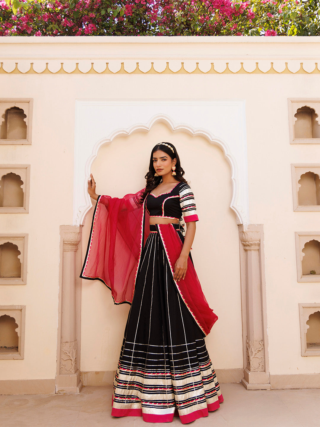 Blackened Pearl and Pink Cotton Lehenga Set