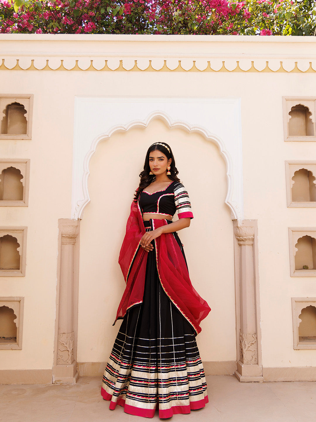 Blackened Pearl and Pink Cotton Lehenga Set