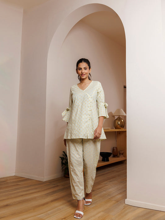 Mint Green Cotton Printed Co- Ord Set