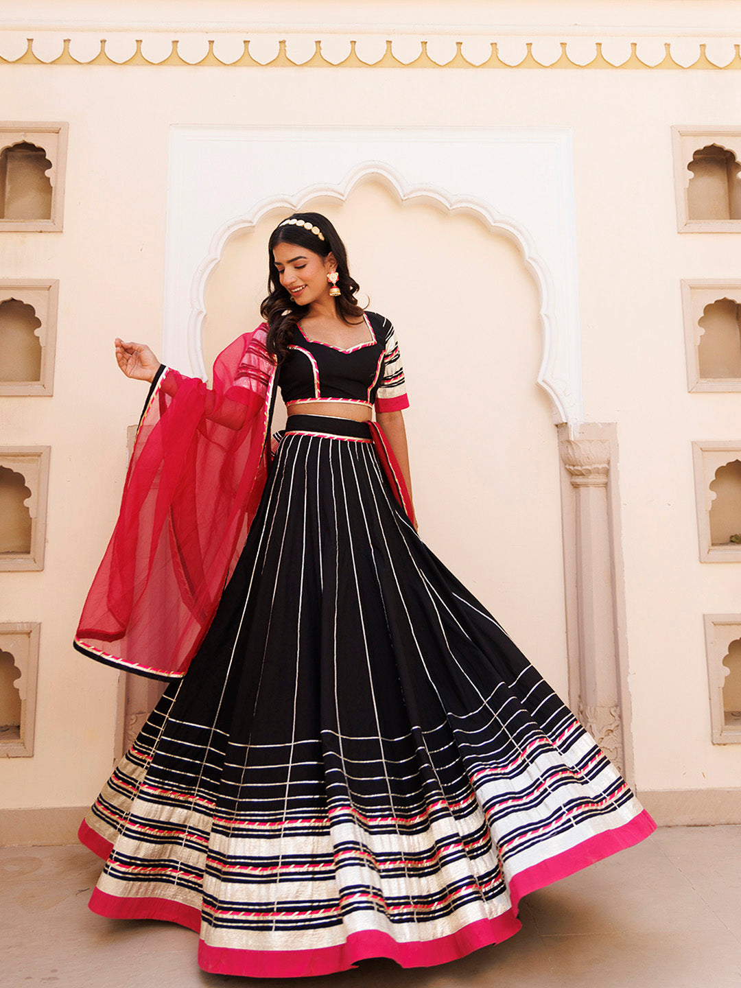Blackened Pearl and Pink Cotton Lehenga Set