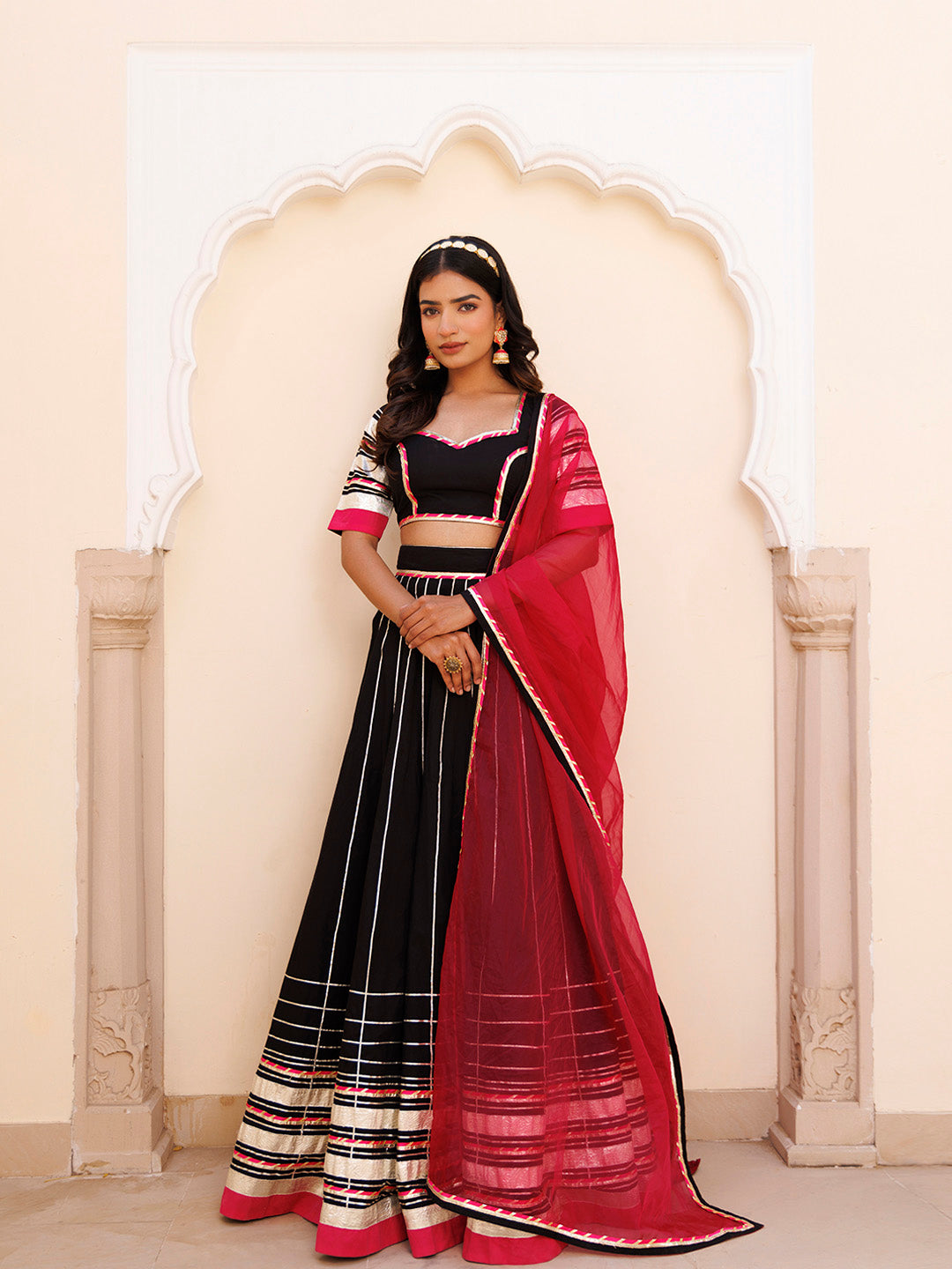 Blackened Pearl and Pink Cotton Lehenga Set