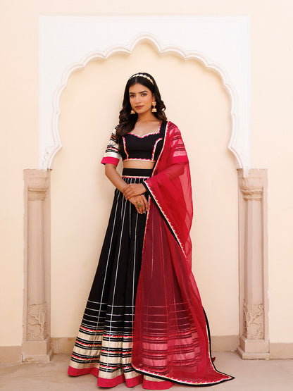 Blackened Pearl and Pink Cotton Lehenga Set