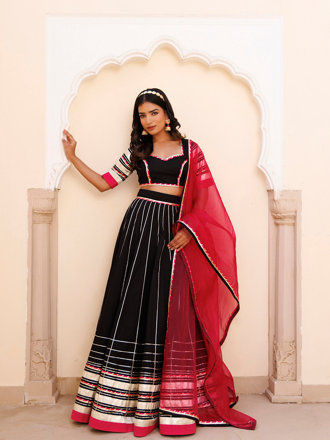 Blackened Pearl and Pink Cotton Lehenga Set