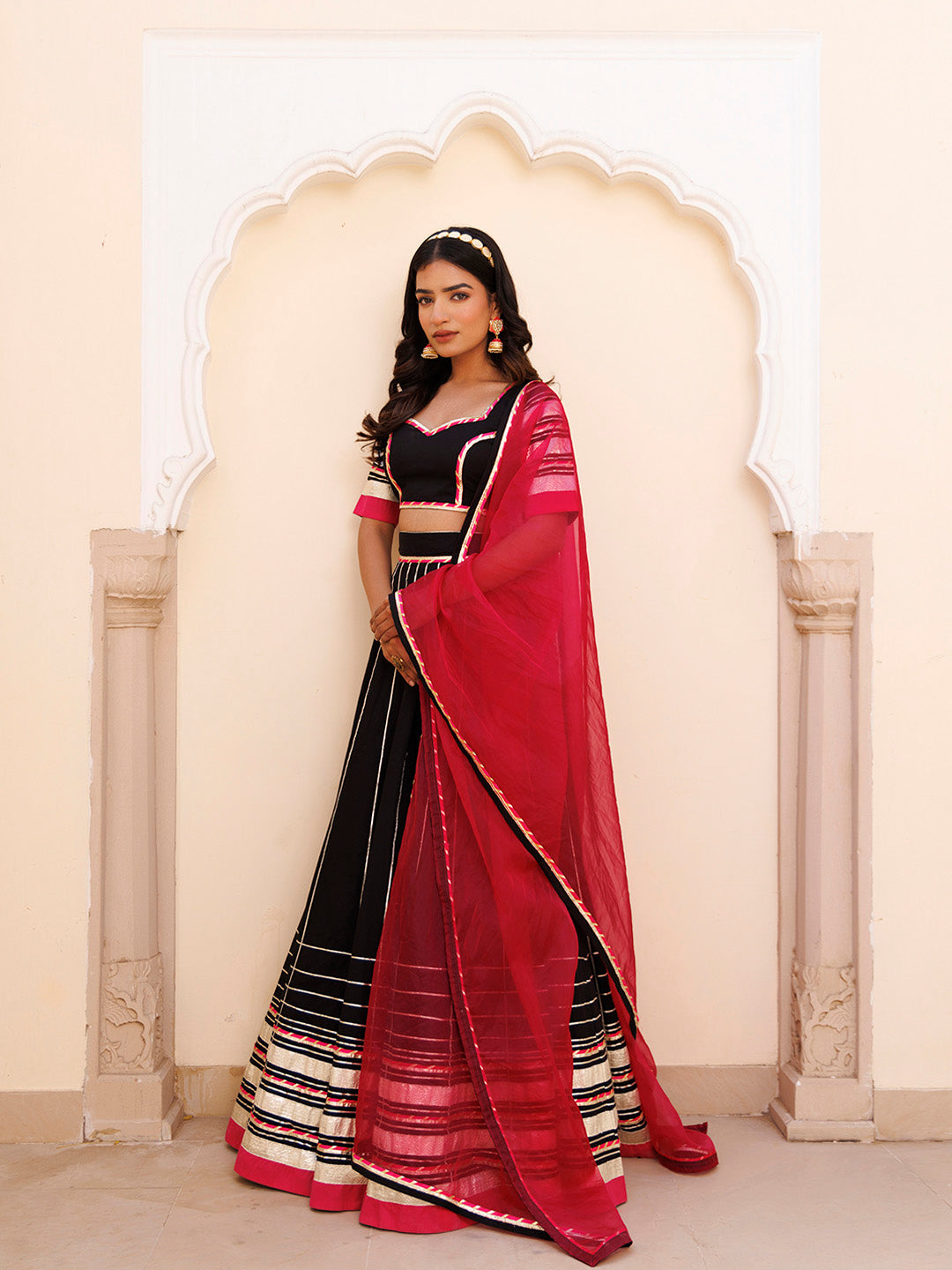Blackened Pearl and Pink Cotton Lehenga Set