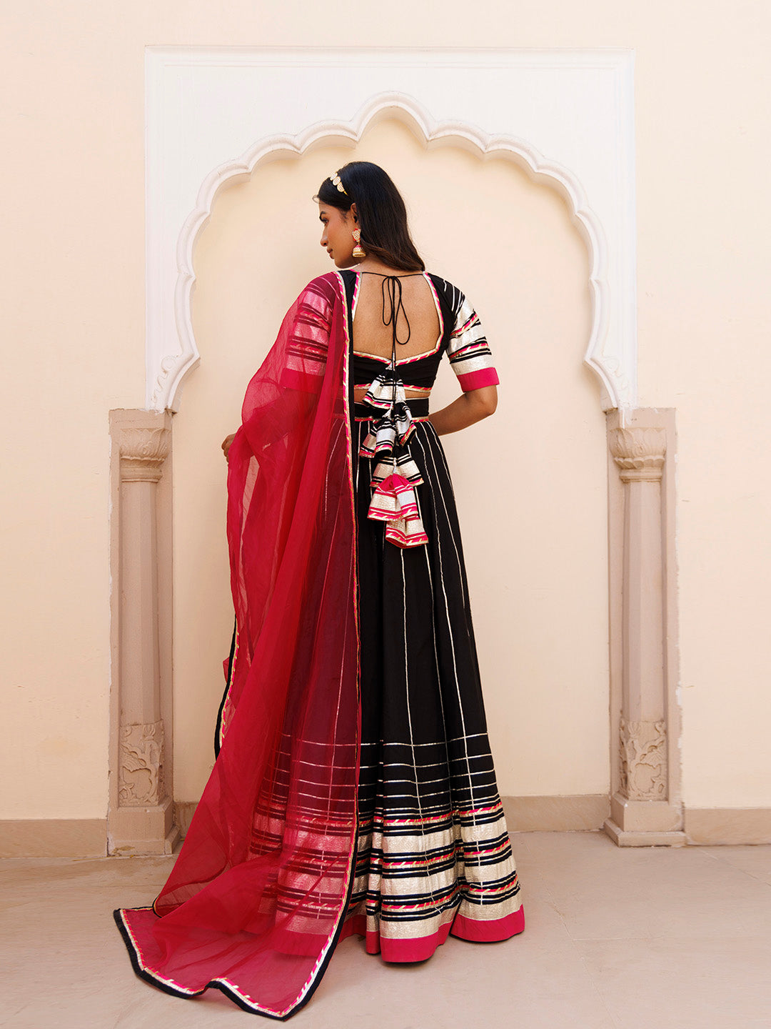 Blackened Pearl and Pink Cotton Lehenga Set