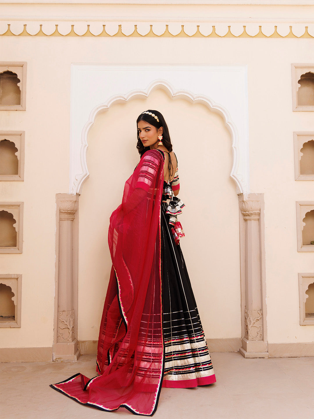 Blackened Pearl and Pink Cotton Lehenga Set