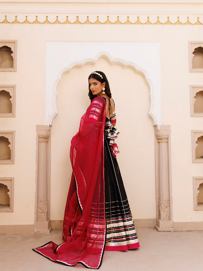 Blackened Pearl and Pink Cotton Lehenga Set