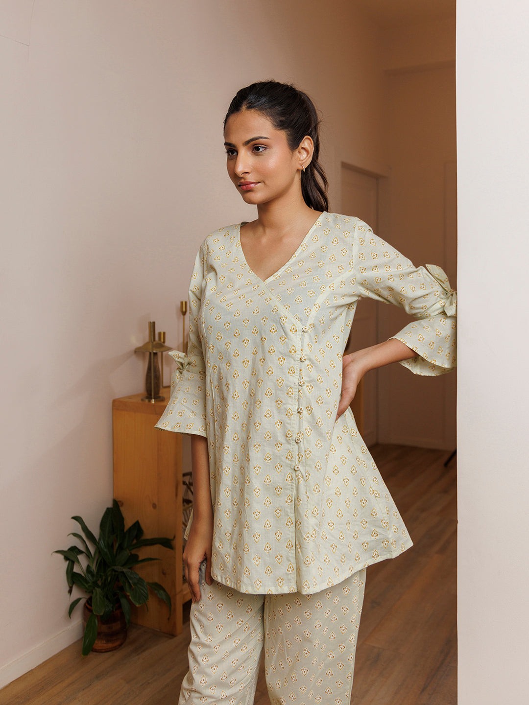 Mint Green Cotton Printed Co- Ord Set