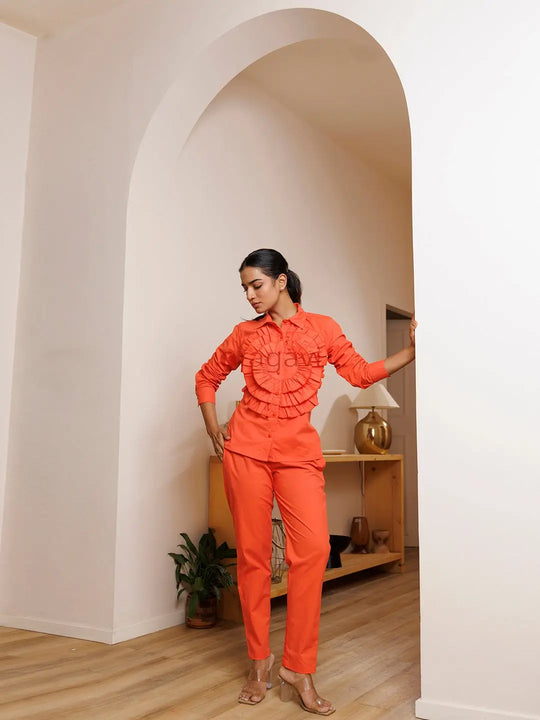 Carnation Orange Cotton Co- Ord Set - Ragavi