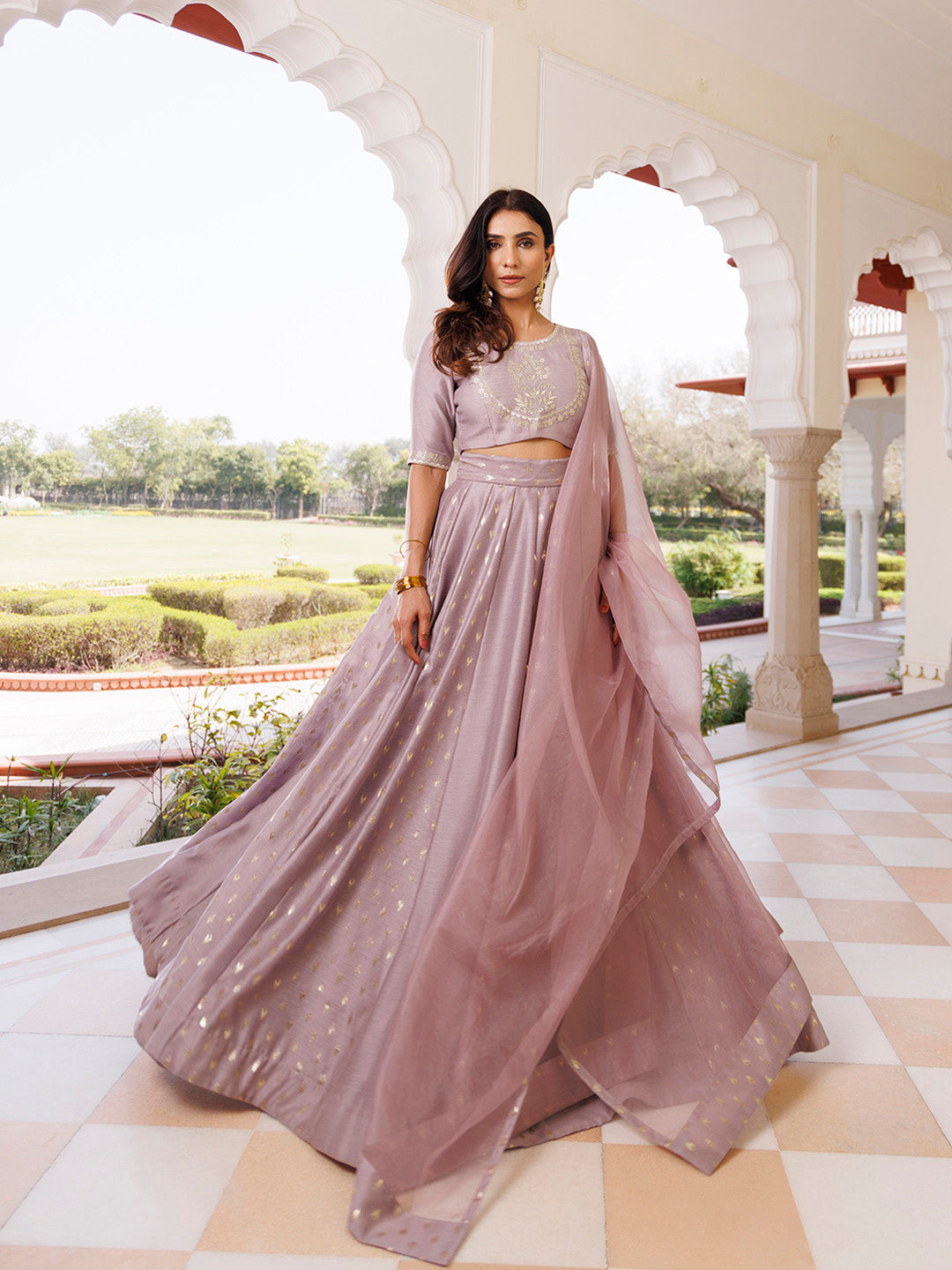 Deauville Mauve Purple Chanderi Lehenga set