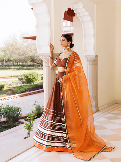 Brunette Brown and Orange Cotton Lehenga Set
