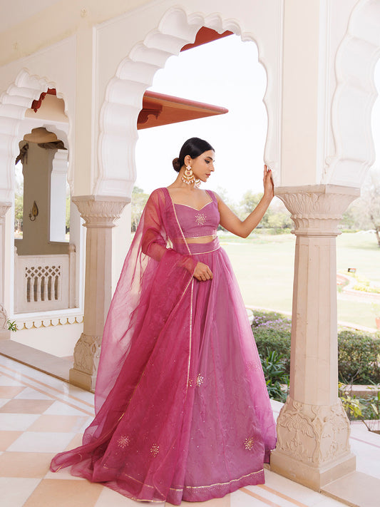 Bejewelled Purple Mukaish Work Lehenga Set