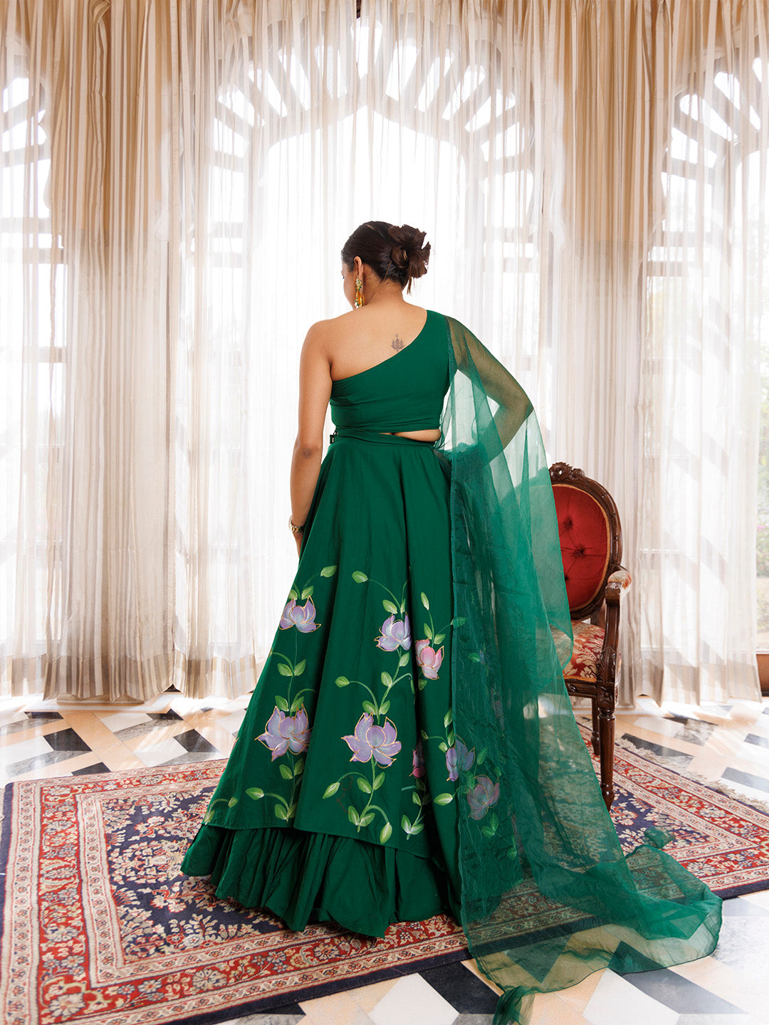 Water Garden Green Brushpainted Cotton Lehenga Set