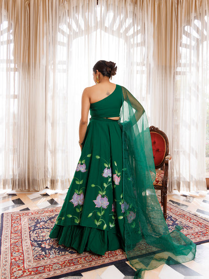 Water Garden Green Brushpainted Cotton Lehenga Set