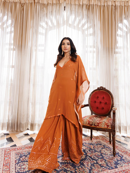 Rustic Brown Cotton Embroidered Garara Set