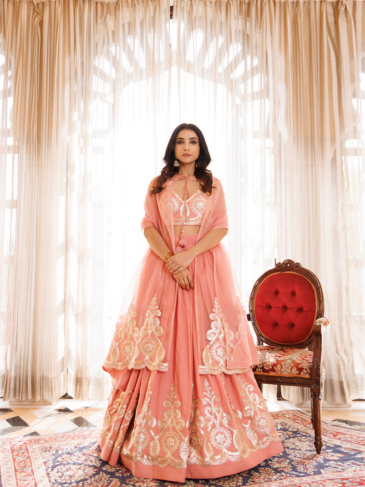Peony Pink Cotton Embroidered Lehenga Set