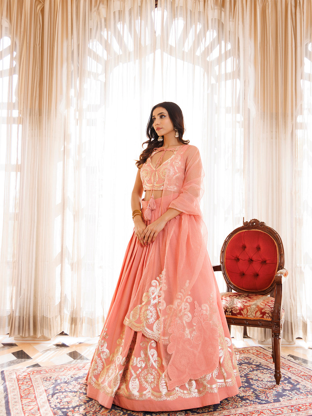 Peony Pink Cotton Embroidered Lehenga Set