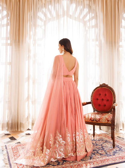 Peony Pink Cotton Embroidered Lehenga Set