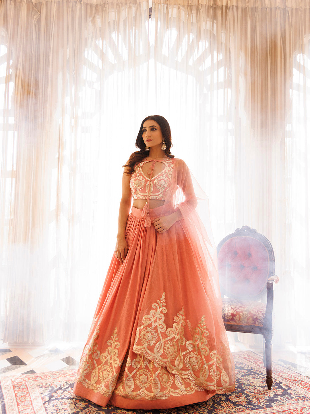 Peony Pink Cotton Embroidered Lehenga Set
