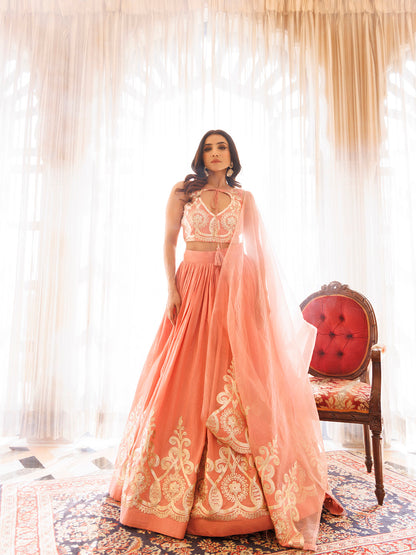 Peony Pink Cotton Embroidered Lehenga Set