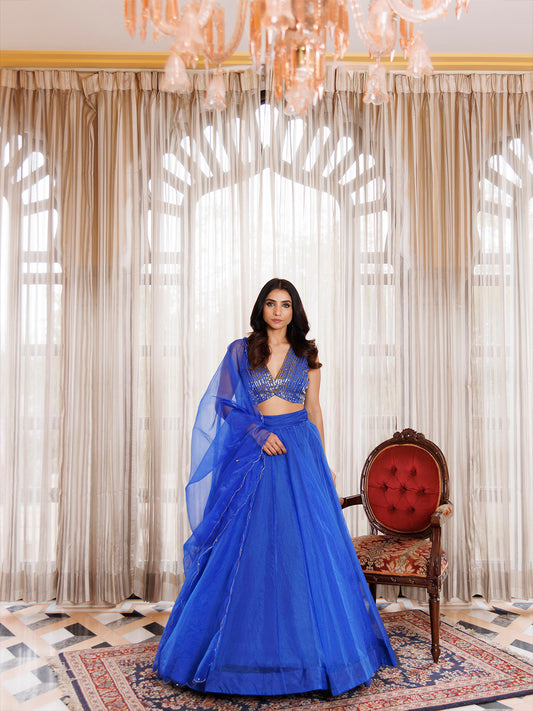 Dazzle Blue Organza Lehenga Set