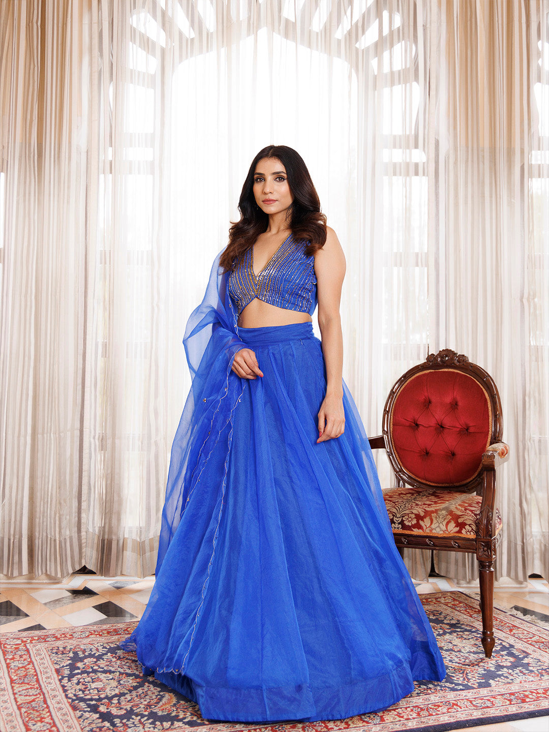 Dazzle Blue Organza Lehenga Set