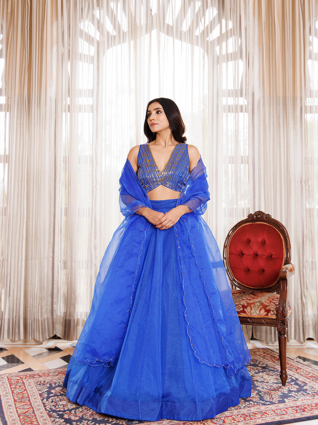 Dazzle Blue Organza Lehenga Set