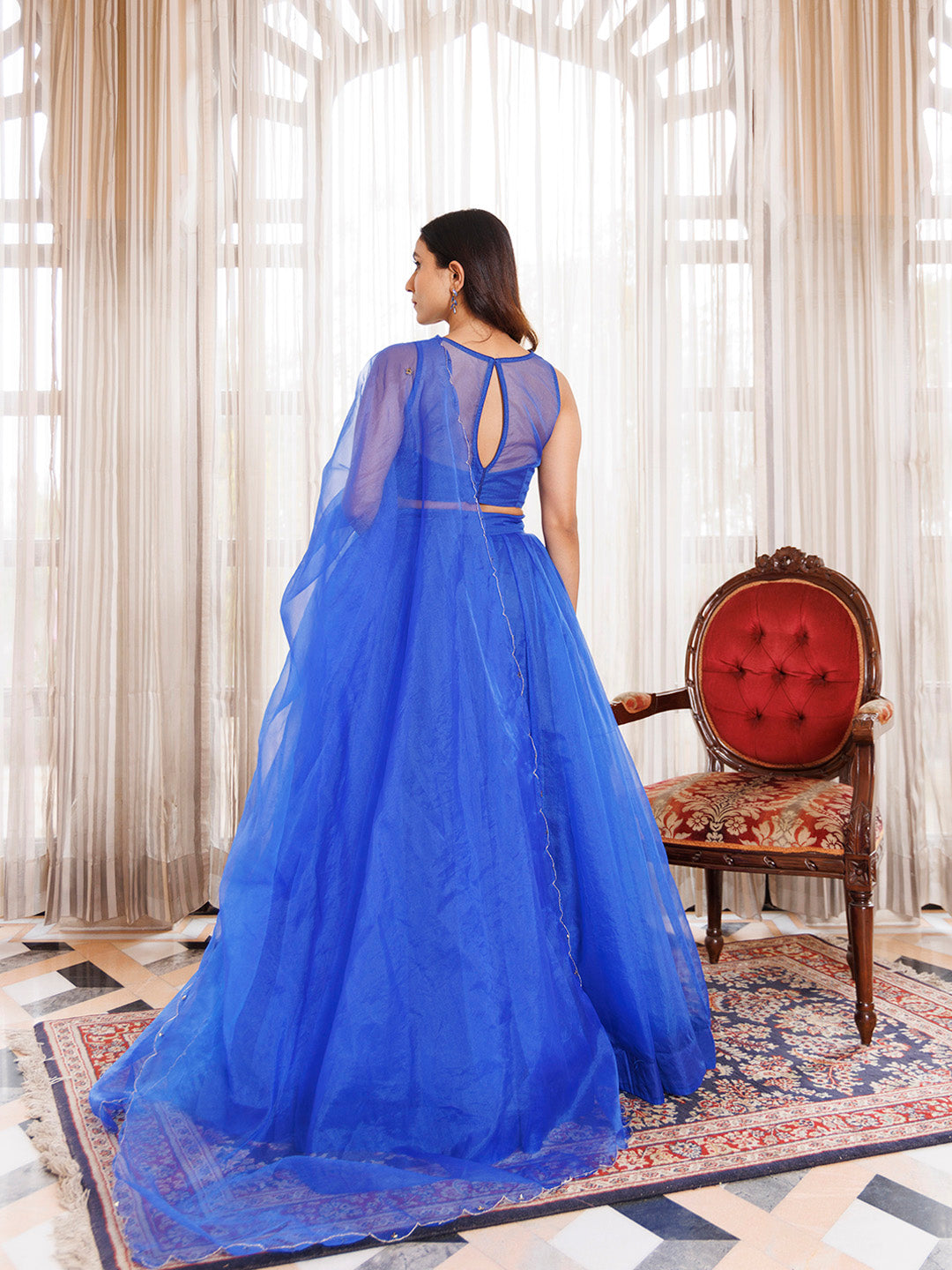 Dazzle Blue Organza Lehenga Set