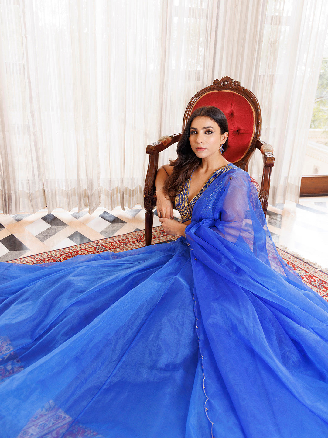 Dazzle Blue Organza Lehenga Set