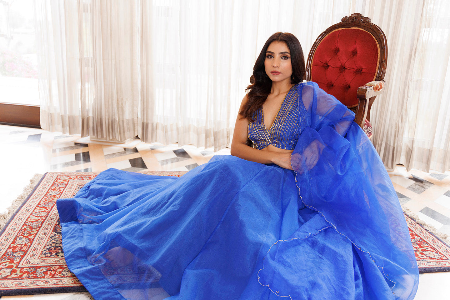 Dazzle Blue Organza Lehenga Set