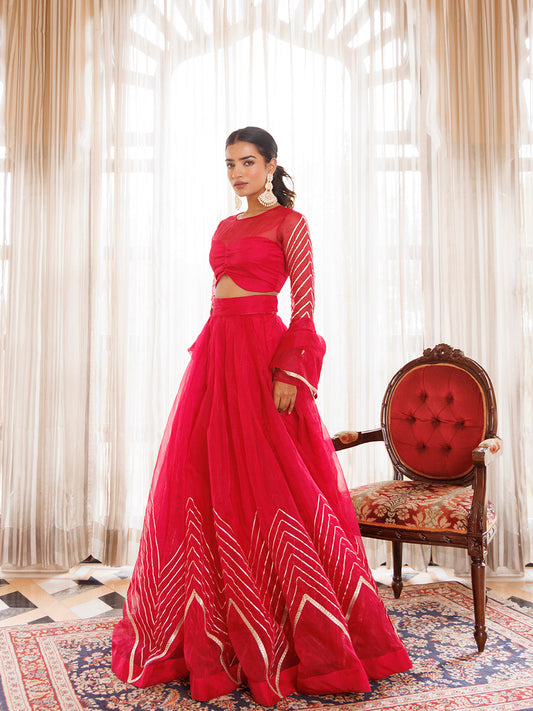 Dil Sharifa Hot Pink Organza Lehenga Set