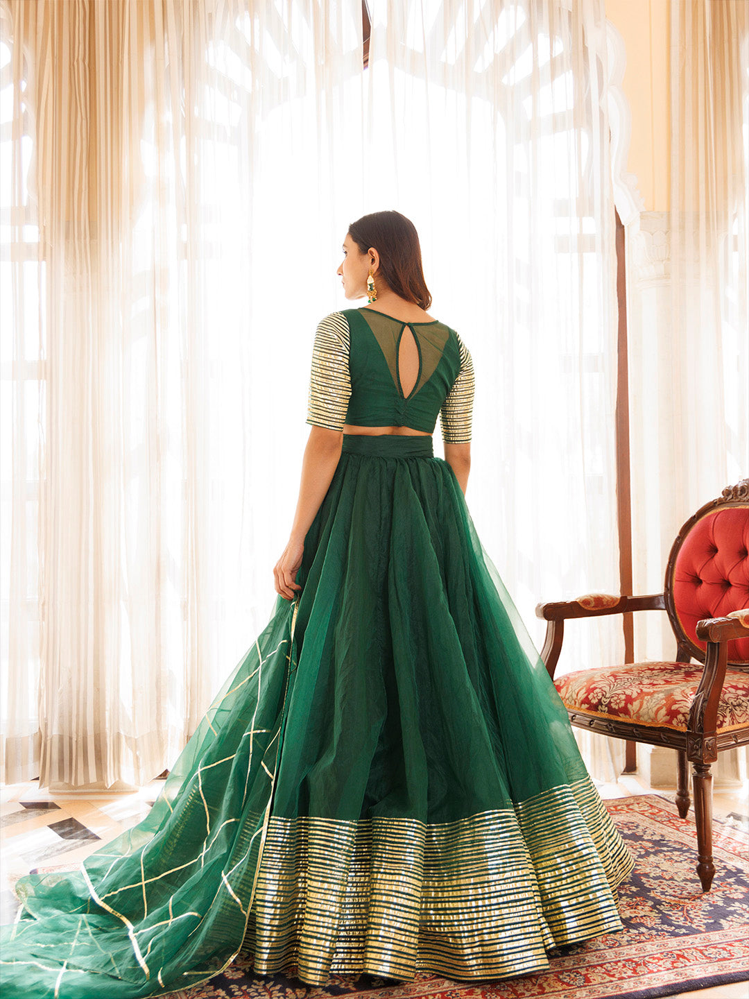 Emerald Green Organza Lehenga Set