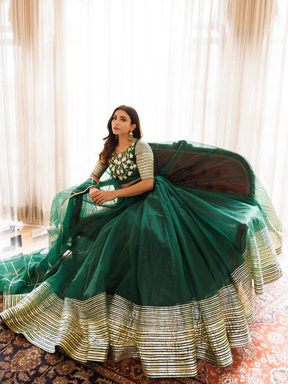 Emerald Green Organza Lehenga Set