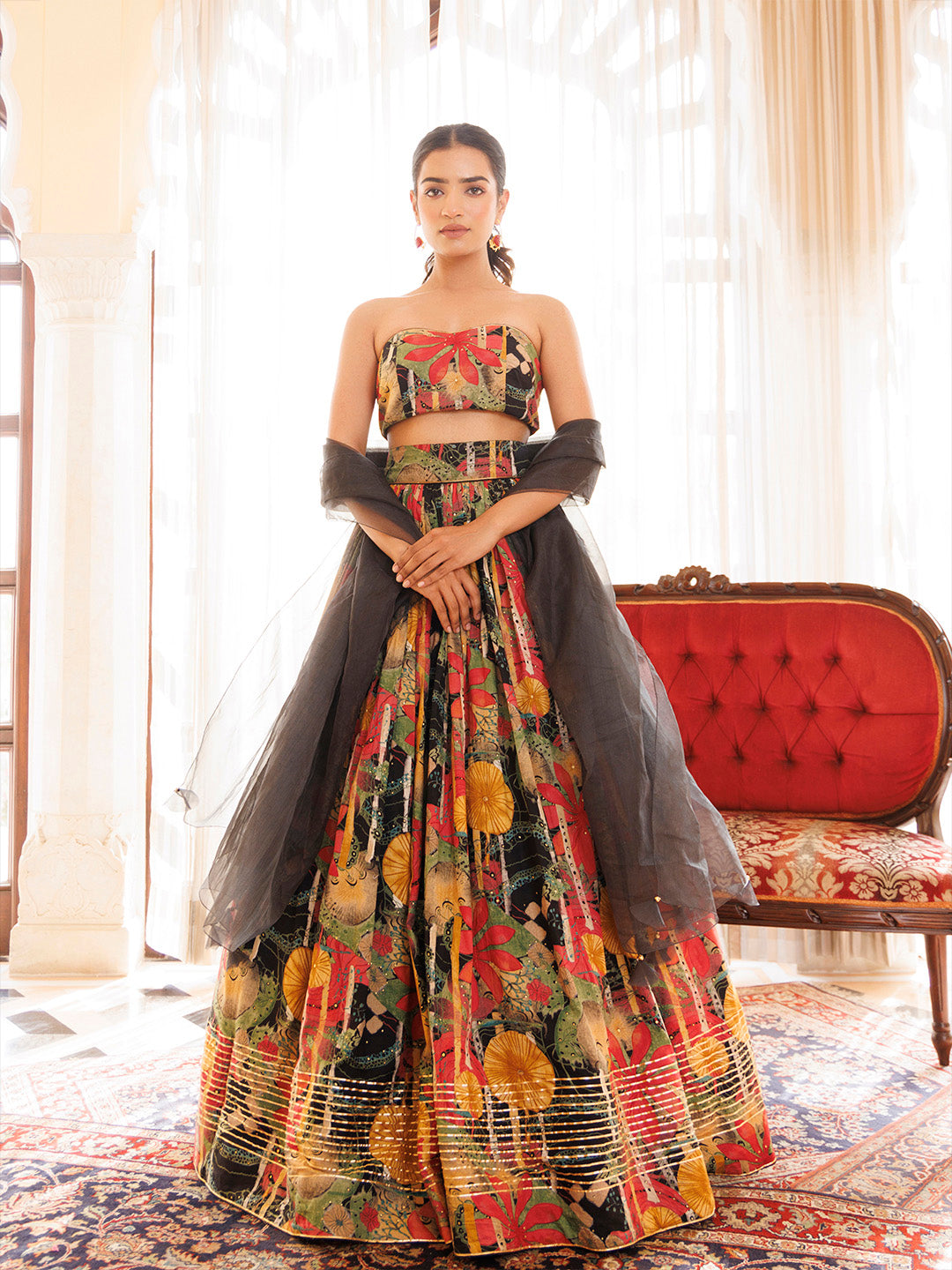 Black Gables Printed Cotton Lehenga Set
