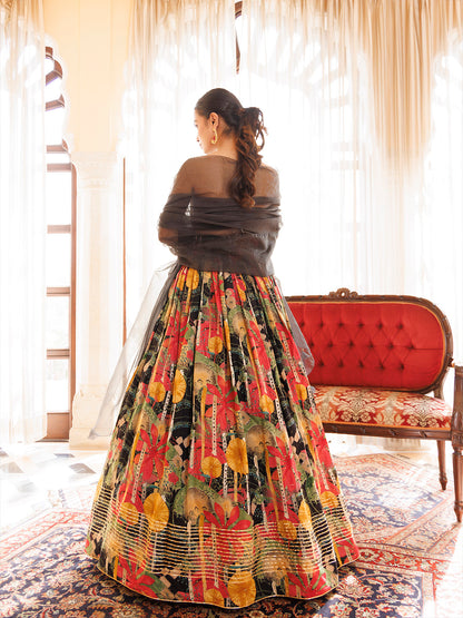 Black Gables Printed Cotton Lehenga Set