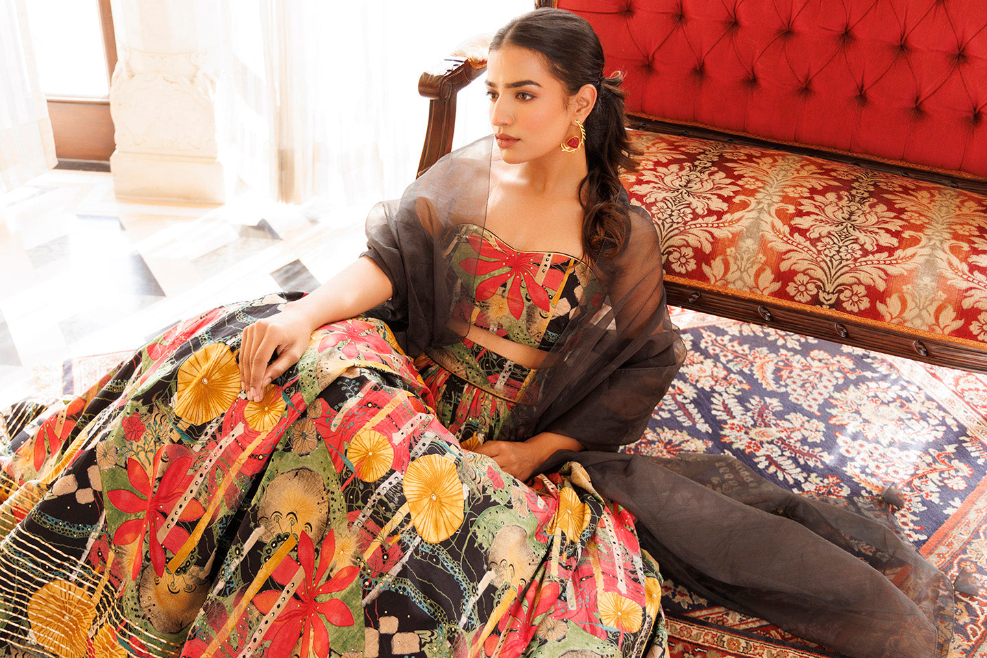 Black Gables Printed Cotton Lehenga Set