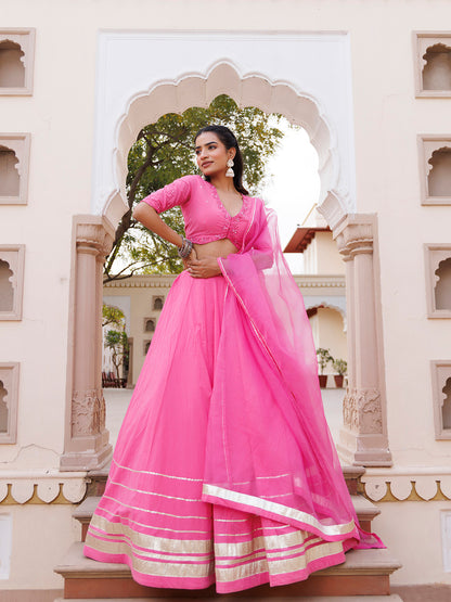 Pink Handwork Cotton Lehenga Set