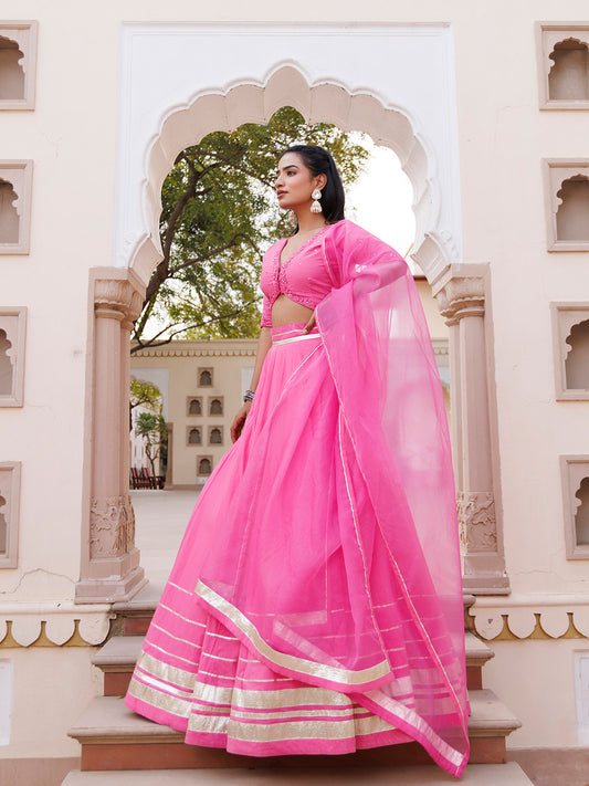 Pink Handwork Cotton Lehenga Set