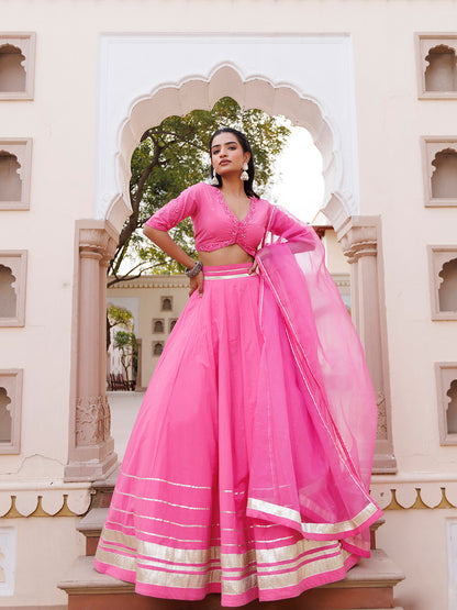 Pink Handwork Cotton Lehenga Set